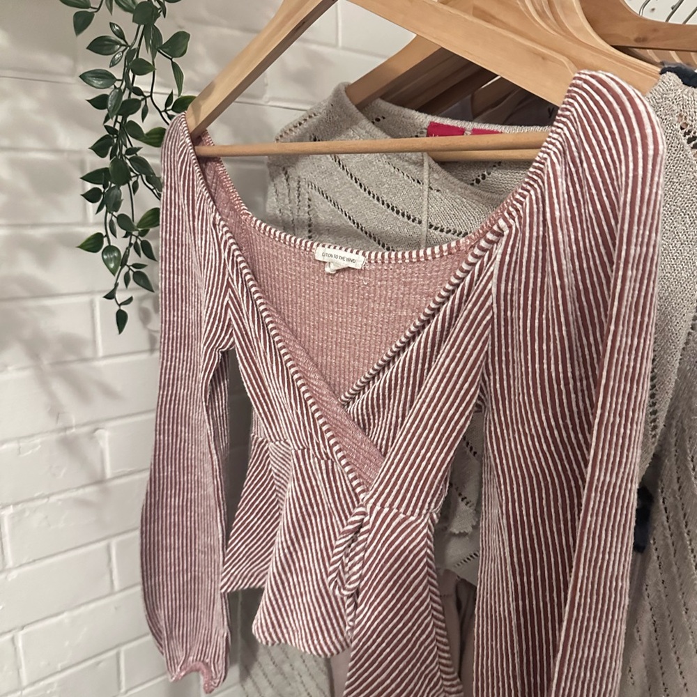 Caution To The Wind Maroon Striped Top